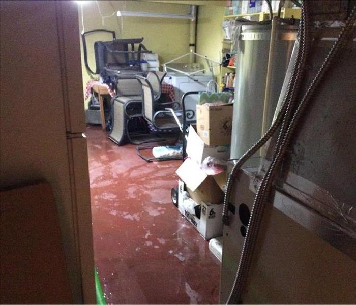 A flooded basement from outside ground water.
